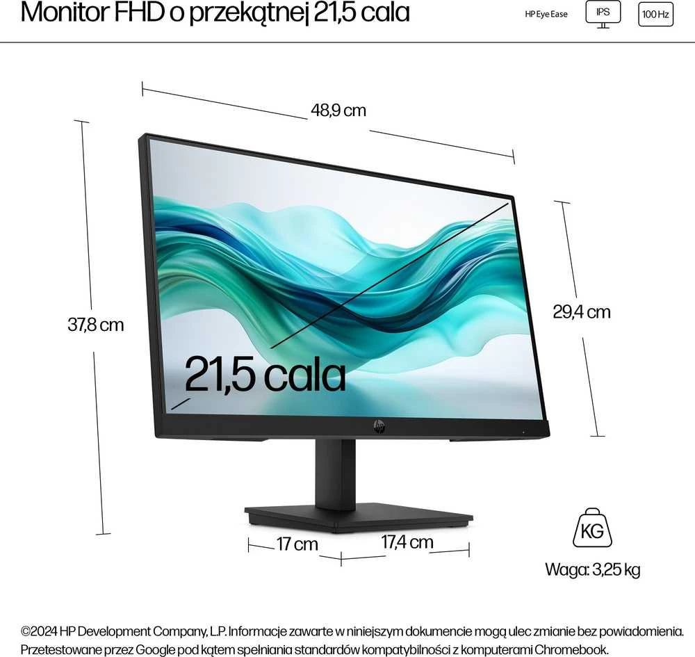 HP 322pf Series 3 Pro FHD monitorius - 21.5" 1920x1080 FHD 250-nit 100Hz AG, IPS, HDMI/VGA/DisplayPort, pakreipiamas, 3 metimai (pakeičia P22)