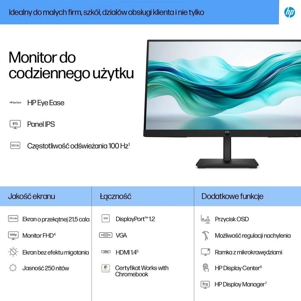 HP 322pf Series 3 Pro FHD monitorius - 21.5" 1920x1080 FHD 250-nit 100Hz AG, IPS, HDMI/VGA/DisplayPort, pakreipiamas, 3 metimai (pakeičia P22)