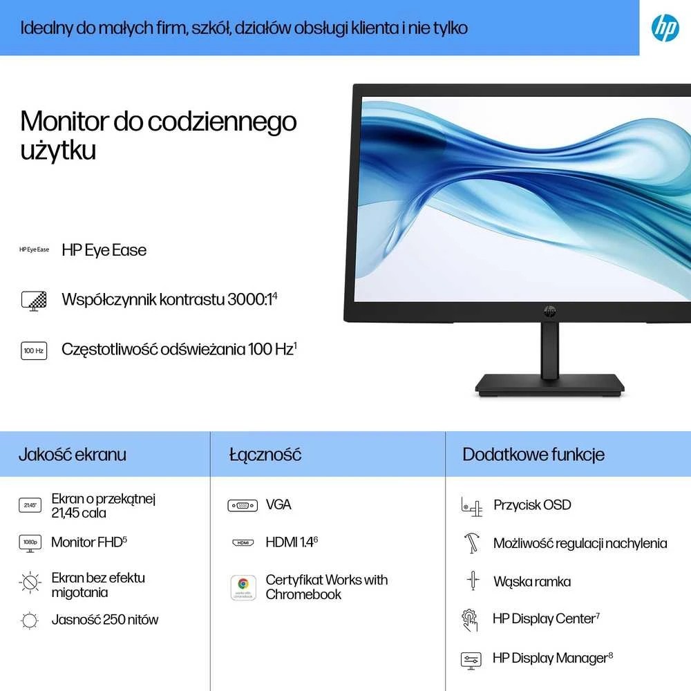 HP 322pv Series 3 Pro FHD monitorius - 21.45" 1920x1080 FHD 250-nit 100Hz AG, VA, HDMI/VGA, pakreipimas, 3 metimai (pakeičia P22v)