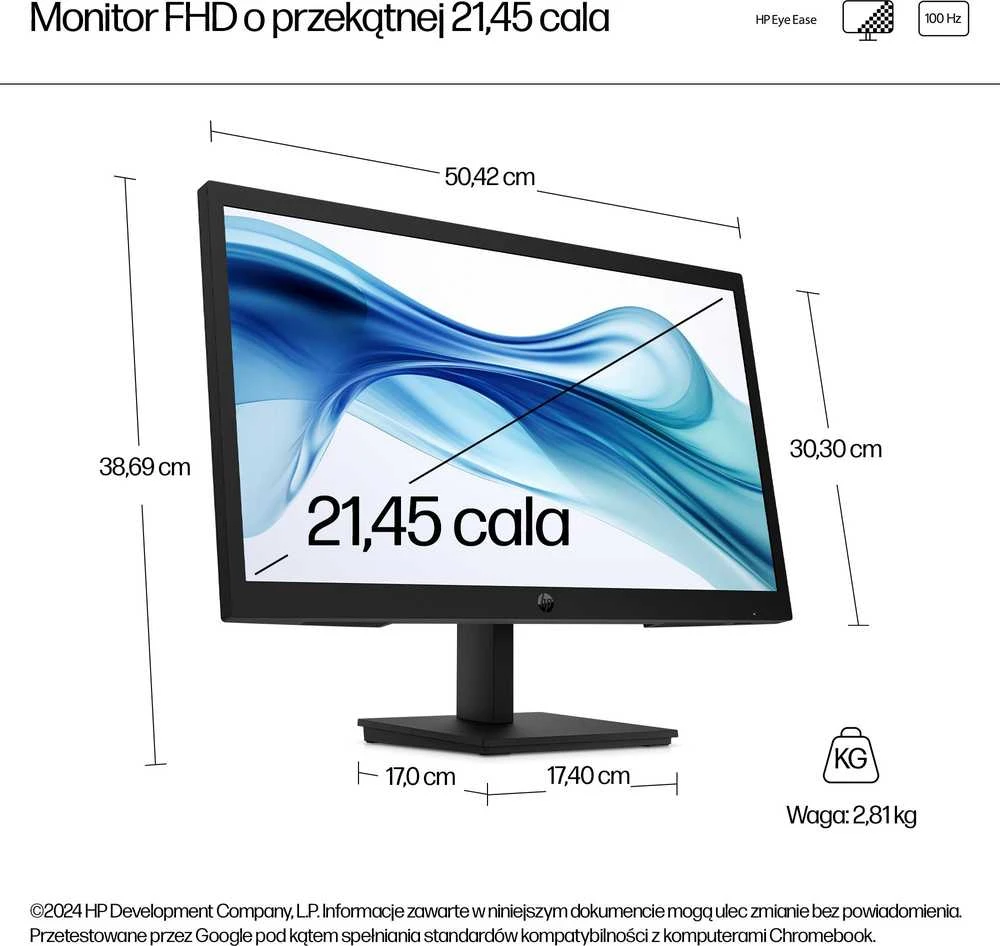 HP 322pv Series 3 Pro FHD monitorius - 21.45" 1920x1080 FHD 250-nit 100Hz AG, VA, HDMI/VGA, pakreipimas, 3 metimai (pakeičia P22v)