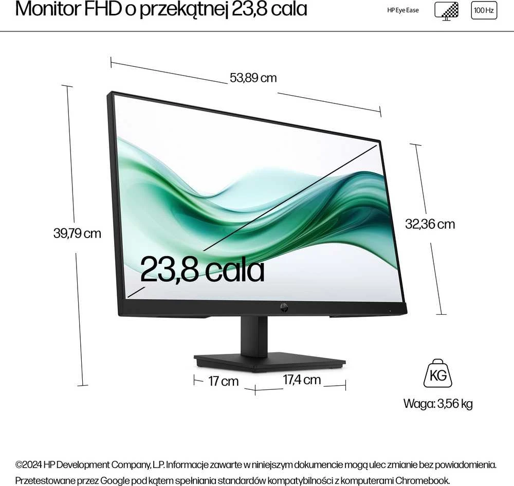 HP 324pv serijos 3 Pro FHD monitorius – 24 colių 1920x1080 FHD 250 nitų 100 Hz AG, VA, HDMI/VGA, pakreipimas, 3 metimai (pakeičia P24v)