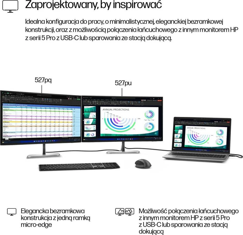 HP 527pq Series 5 Pro QHD monitorius – 27 colių 2560x1440 QHD 350 nitų 100Hz AG, IPS, HDMI/DisplayPort, 4x USB-A, reguliuojamas aukštis / pakreipimas / pasukamas / sukamas, 3 metai (pakeičia E27q G5)