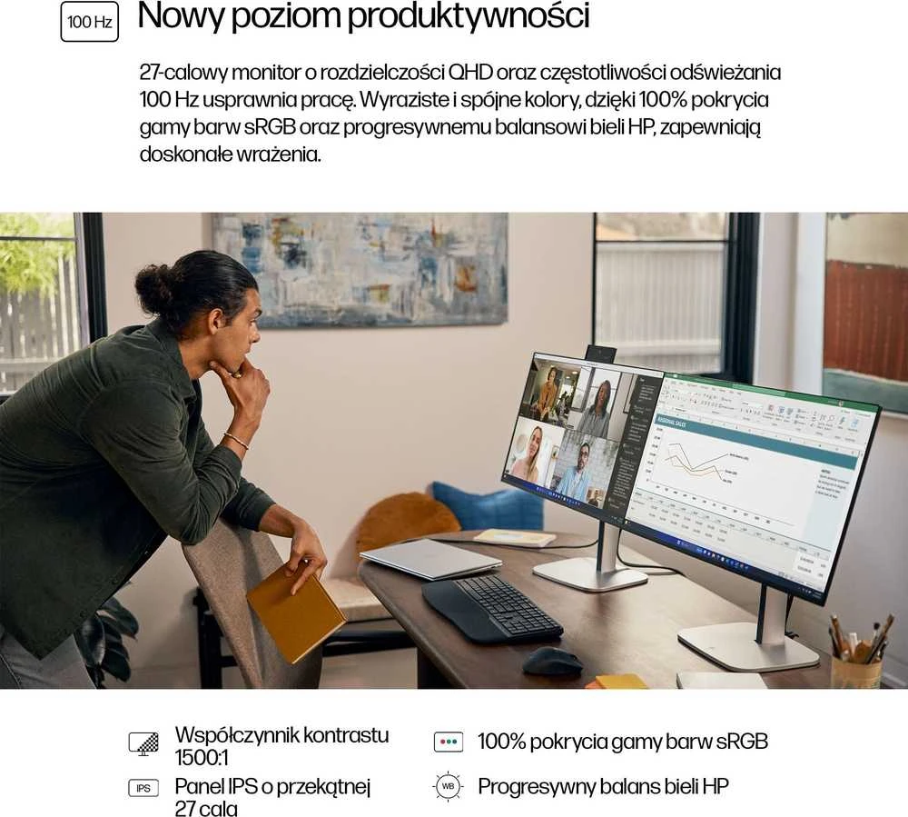 HP 527pq Series 5 Pro QHD monitorius – 27 colių 2560x1440 QHD 350 nitų 100Hz AG, IPS, HDMI/DisplayPort, 4x USB-A, reguliuojamas aukštis / pakreipimas / pasukamas / sukamas, 3 metai (pakeičia E27q G5)
