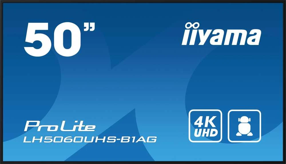 Monitorius „IIYAMA LH5060UHS-B1AG“ 50 colių 3840x2160 UHD IPS panelė „Haze 25perc 500cd/m2“ horizontaliai ir vertikaliai garsiakalbiai 2 x 10 W 3 x HDMI USB 2.0