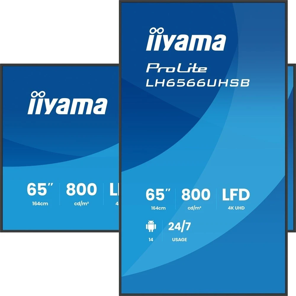 Monitorius iiyama LH6566UHSB-B1AG signage display – plokščias skaitmeninių reklamų ekranas, 165,1 cm (65"), LCD, Wi-Fi, 800 cd/m², 4K Ultra HD, juodas. Įmontuotas procesorius, Android, darbas 24/7.