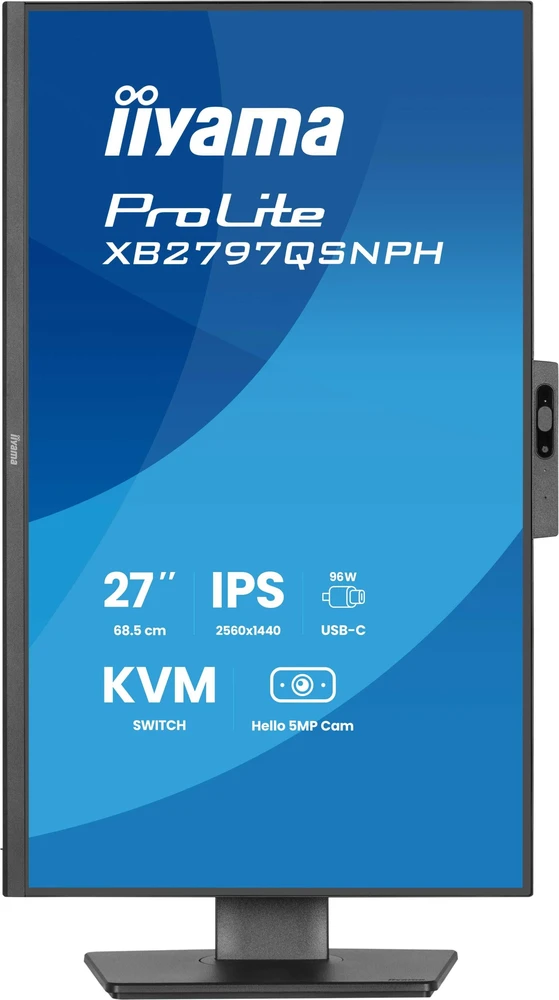 Monitorius IIYAMA XB2797QSNPH-B1 27 colių IPS QHD EyeComfort 15 cm reguliuojamo aukščio stovas USB-C doko LAN/96 W PD/DP-OUT interneto kamera 5 MP Windows Hello 1 ms