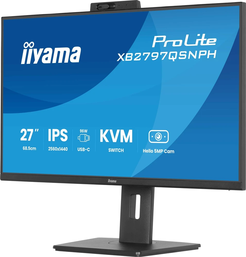 Monitorius IIYAMA XB2797QSNPH-B1 27 colių IPS QHD EyeComfort 15 cm reguliuojamo aukščio stovas USB-C doko LAN/96 W PD/DP-OUT interneto kamera 5 MP Windows Hello 1 ms