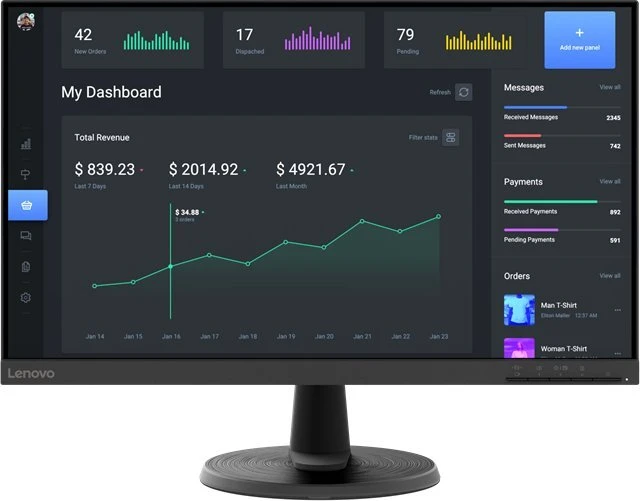 Monitorius Lenovo C24-40 60.5 cm (23.8") 1920 x 1080 pikselių Full HD LED
