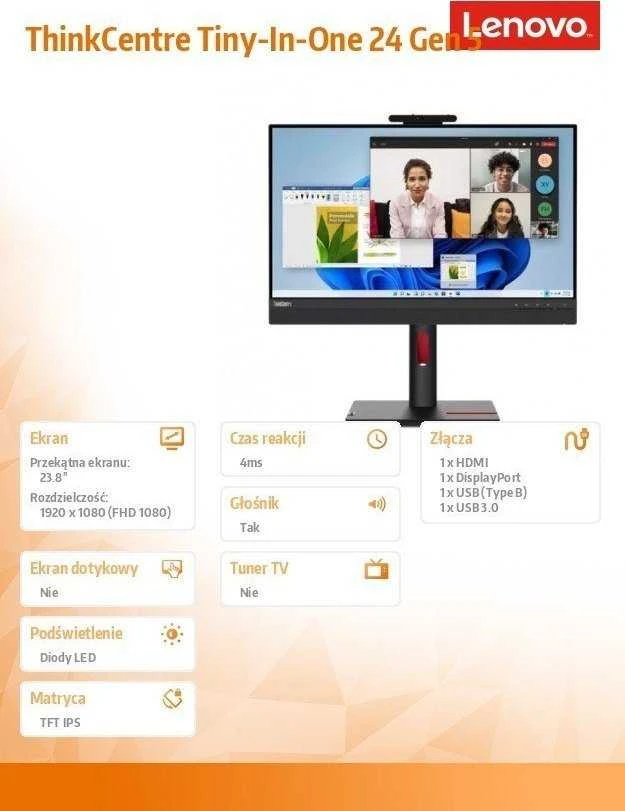 Monitorius Lenovo ThinkCentre Tiny-In-One 24 Gen 5 (12NAGAT1EU)