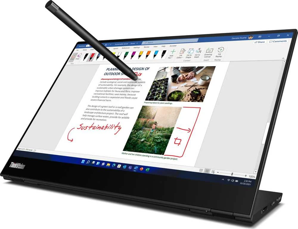 Monitorius Lenovo ThinkVision M14t Gen 2/14colių/IPS/WLED/16:10/2240x1400/300 cd/m²