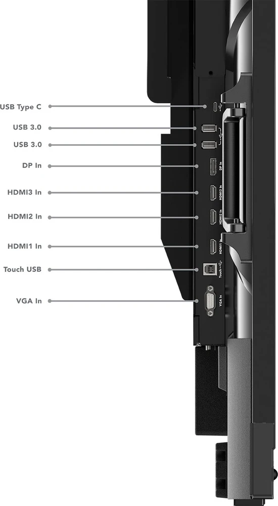 Monitorius Lenovo ThinkVision T86 - LED-Monitorius - 218.4 cm (86") - stacionarus - Jutiklinis ekranas - 3840 x 2160 4K @ 60 Hz - VA - 400 cd/m2 - 4000:1 - HDR10 - 6.5 ms - 4xHDMI, VGA, DisplayPort, 2xUSB-C, RCA (composite) - głośniki - Raven Juodas