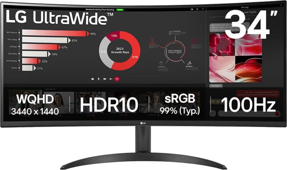 Monitorius LG | 34WR50QK-B | 34 " | VA | QHD | 21:9 | 100 Hz | 5 ms | 3440 x 1440 pikselių | 240 cd/m² | HDMI jungtys quantity 2