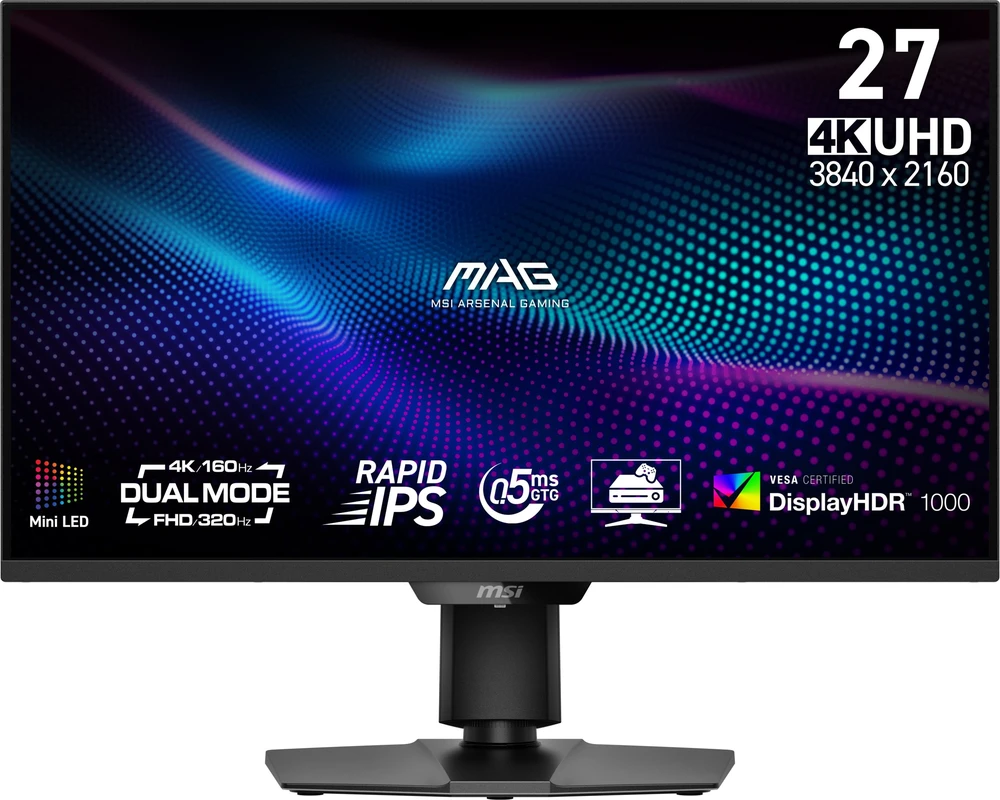 Monitorius MSI MAG 274UPDFDE E16M - Mini LED, 0.5ms GtG 160Hz UHD 320Hz FHD Dual Mode, Rapid IPS, Quantum Dot