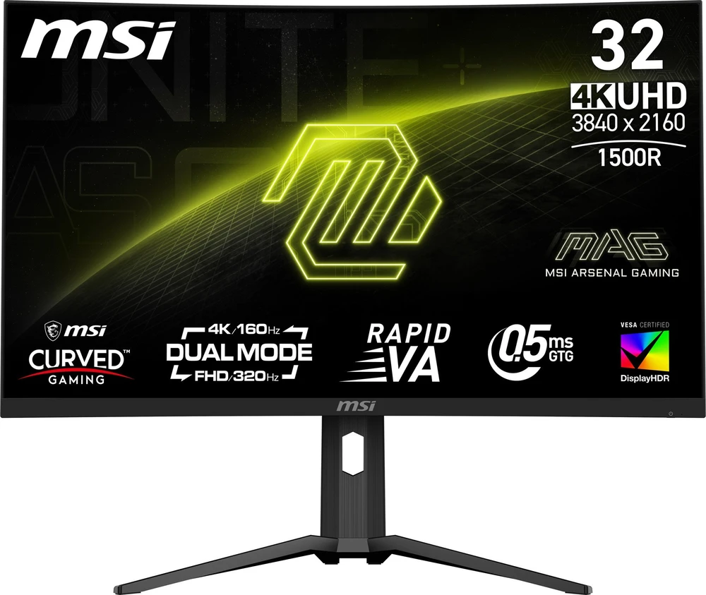 Monitorius 31,5 colio (80 cm) TFT MSI MAG 321CUPDFDE lenktas UHD 160 Hz Juodas