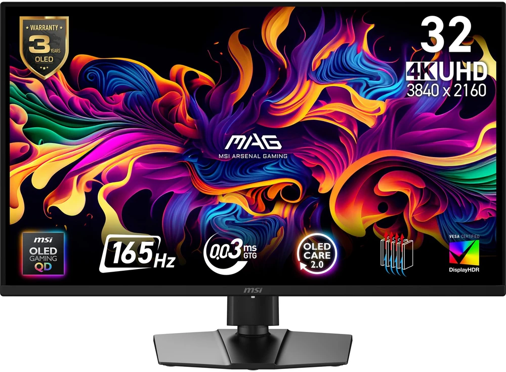 Monitorius MSI MAG 322UP QD-OLED E16 31,5 / 4K UHD / 165Hz / 0,03ms (GTG) juodos spalvos – adjustable stand – PD 15W