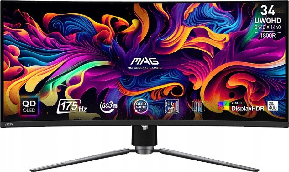 Žaidimų monitorius MSI MAG 341CQP, 34" UWQHD (3440x1440) QD-OLED lenktas, 21:9, 175Hz, 0.03ms, HDR