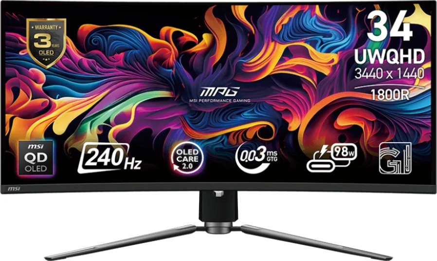 Monitorius MSI MPG 341CQPX QD-OLED – 34,18 colio | QD-OLED „Curve 1800R“ | UWQHD | 0,03 ms | 240 Hz