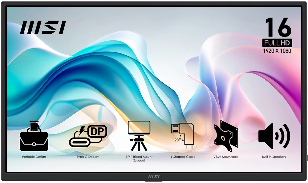 Monitorius MSI PRO MP165 E6 / 15.6″ / FHD / IPS / 60Hz / 4ms (GtG) / portable / juodas – PD 15W