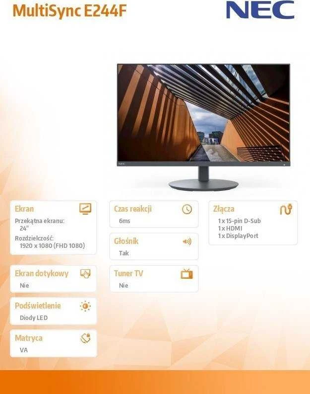 Monitorius NEC E244F-BK 24 colių LCD LED ekranas