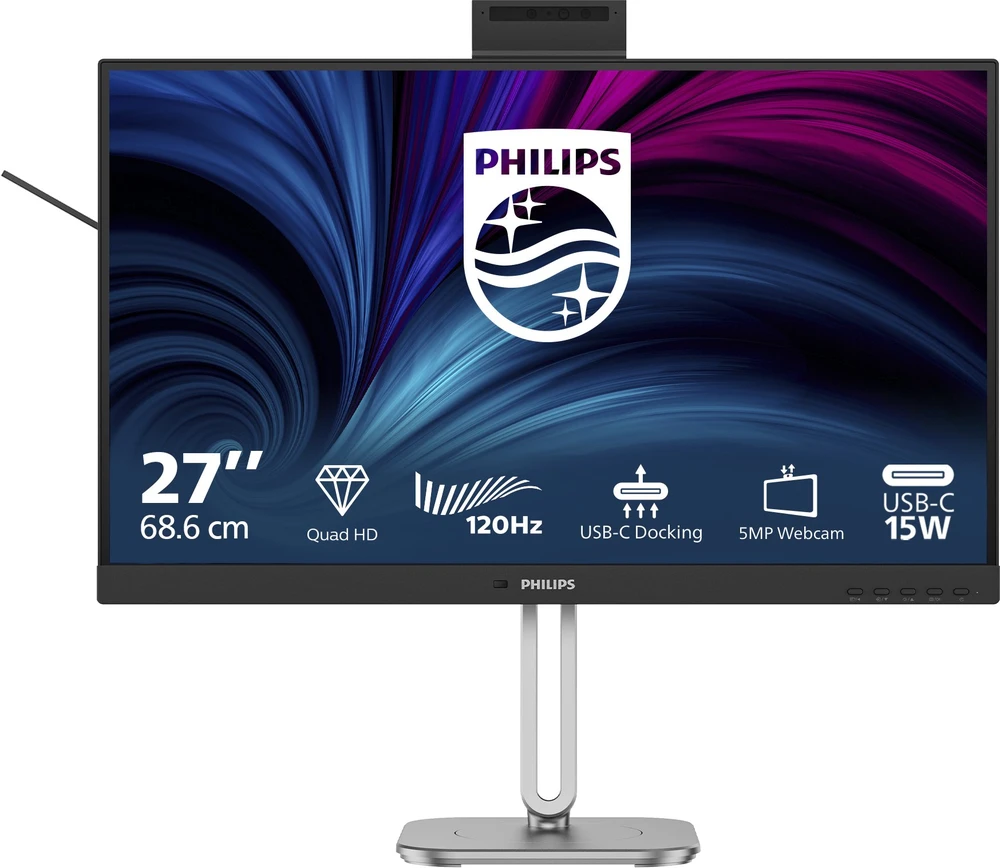 Monitorius „Philips MT 27“ 27B2U4601H – 2560x1440, IPS, 120 Hz, HDMI, DP, USB šakotuvas, USB-C, PD, RJ45, Repro, Pivot, internetinė kamera