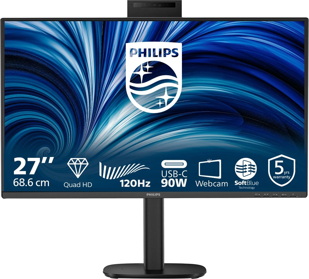 Monitorius „Mmd Monitors“ ekranai, „PHILIPS“, 27 colių, 2560 x 1440, 120 Hz, IPS, plokščias, H/A, 150 mm, USB-C, prijungimo stotelė, 90 W, grandinėlės jungimas su „27B2N3500J Smart Link Sync“.