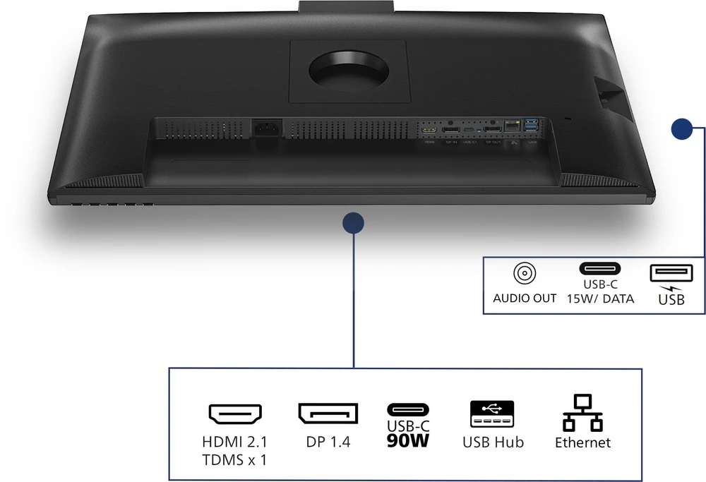 Monitorius „Mmd Monitors“ ekranai, „PHILIPS“, 27 colių, 2560 x 1440, 120 Hz, IPS, plokščias, H/A, 150 mm, USB-C, prijungimo stotelė, 90 W, grandinėlės jungimas su „27B2N3500J Smart Link Sync“.