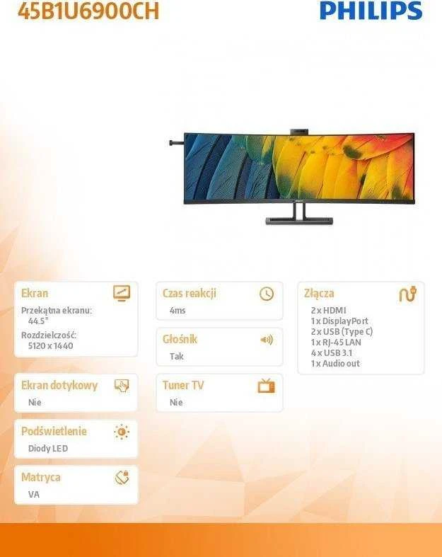 Monitorius Philips 6000 series 45B1U6900CH 44.5"
