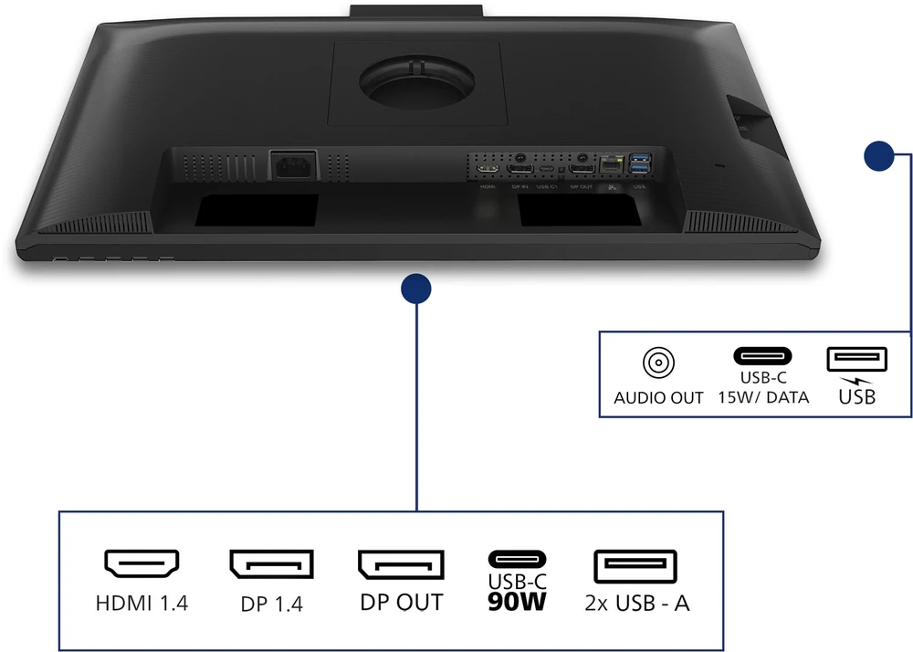 Monitorius „Philips MT 23,8“ 24B2U3301H – 1920x1080, IPS, 120 Hz, HDMI, DP, USB šakotuvas, USB-C, PD, RJ45, Repro, Pivot, internetinė kamera
