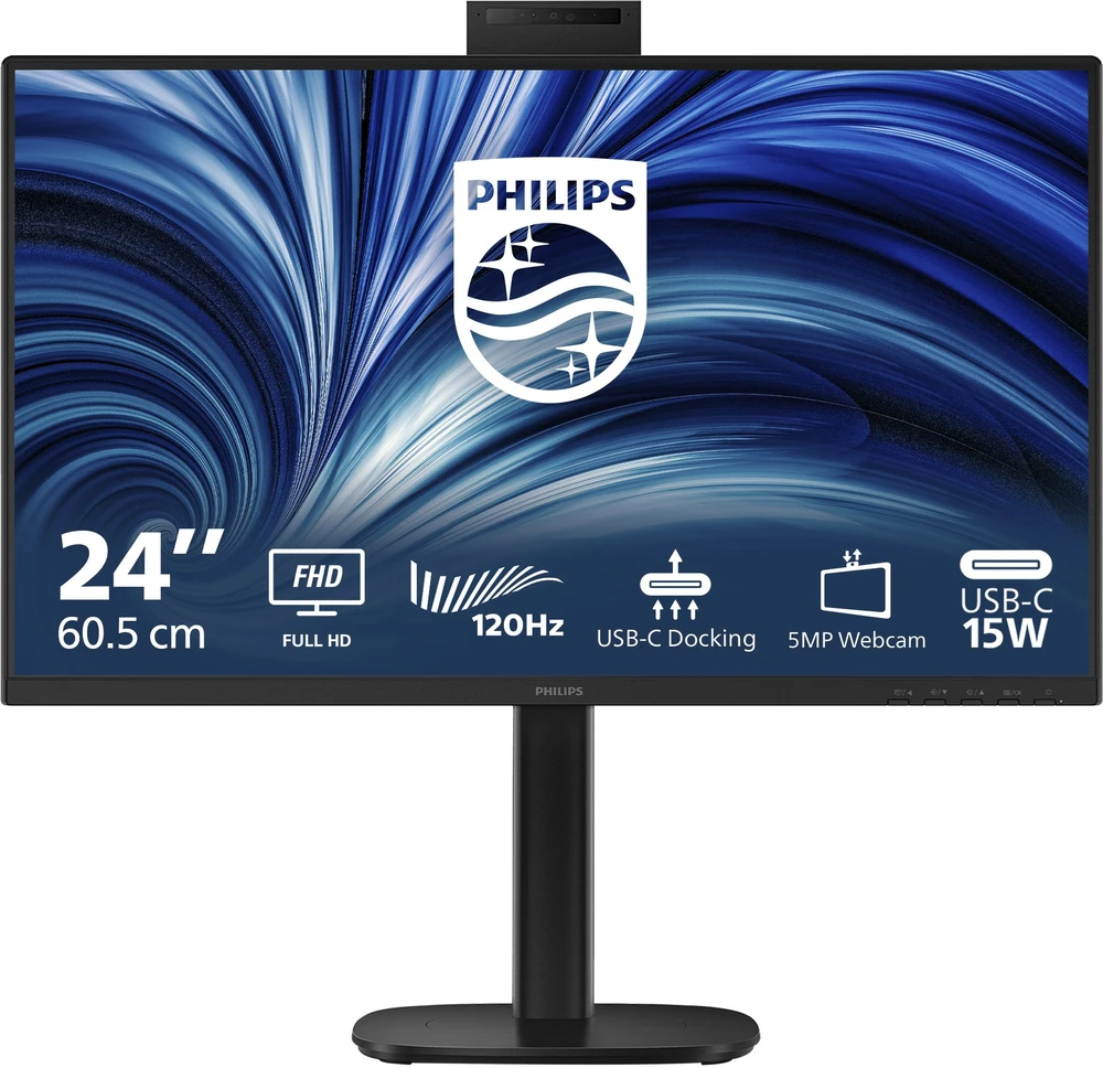 Monitorius „Philips MT 23,8“ 24B2U3301H – 1920x1080, IPS, 120 Hz, HDMI, DP, USB šakotuvas, USB-C, PD, RJ45, Repro, Pivot, internetinė kamera