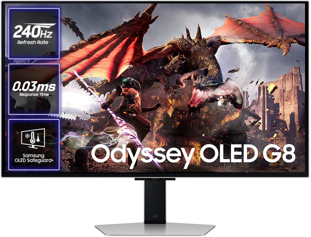 Monitorius Samsung | LS32DG802SUXDU | 32 " | OLED | 4K | 16:9 | 240 Hz | 0.03 ms | 3840 x 2160 pikselių | 200 cd/m² | HDMI jungtys quantity 2 | Sidabrinis