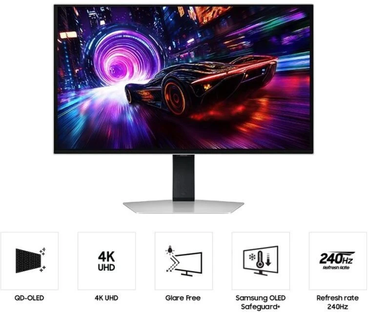 Samsung Monitorius 32 cale odyssey g8 oled 3940x2160 uhd 16:9 2xhdmi 1xdp 2xusb 3.2 0,03ms 240hz has+piv płaski 3yd2d (ls32fg816suxen)