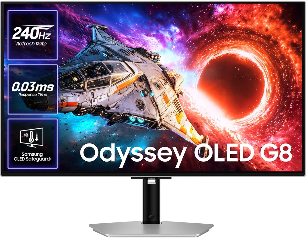 Monitorius Samsung LS32HG800SUXEN Odyssey OLED G8 | 32 " | OLED | 4K | 16:9 | 240 Hz | 0.03 ms | 3840 x 2160 pikselių | 300 cd/m² | HDMI jungtys quantity 2 | Sidabrinis