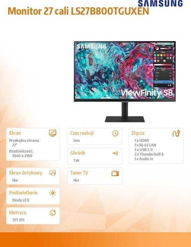 Monitorius - Samsung S27B800TGU 27" 4K UHD IPS Thunderbolt 4 Juodas