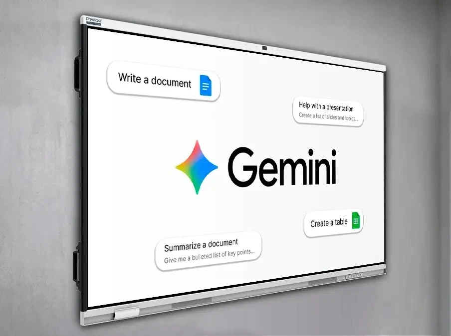 PRESTIGIO SOLUTIONS daugiafunkcis monitorius su 86 colių prizme, „Android 14“, „Google EDLA“, dirbtinio intelekto kamera, 8/128 GB, 50TP