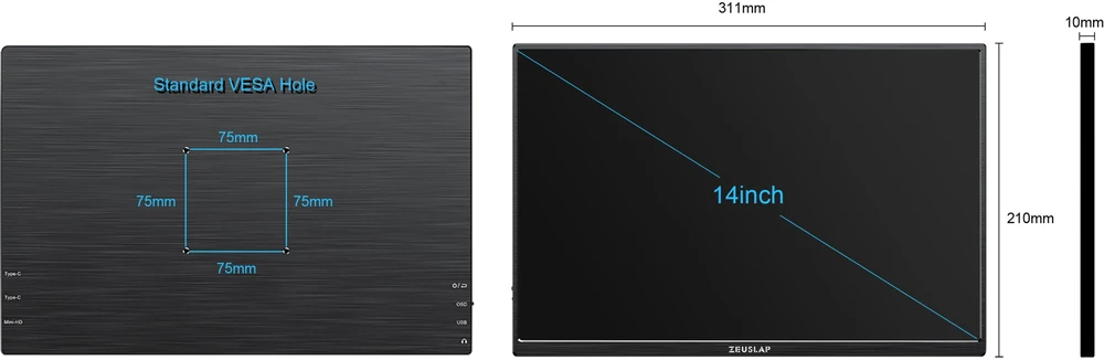 Monitorius ZEUSLAP Z14Lite Pro - 60Hz | Full HD | IPS | 14"