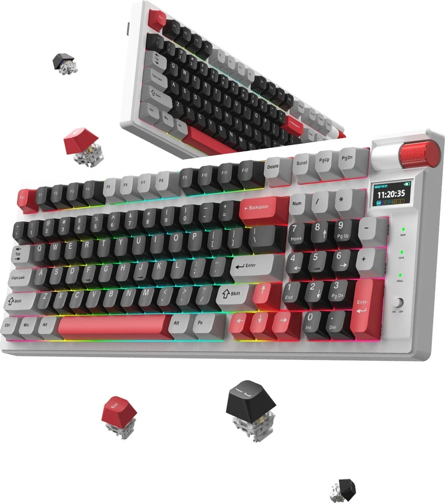 Belaidė mechaninė klaviatūra MarvoTech Monka Storm KG991W su RGB | US išdėstymas, Jixian Blue perjungikliai