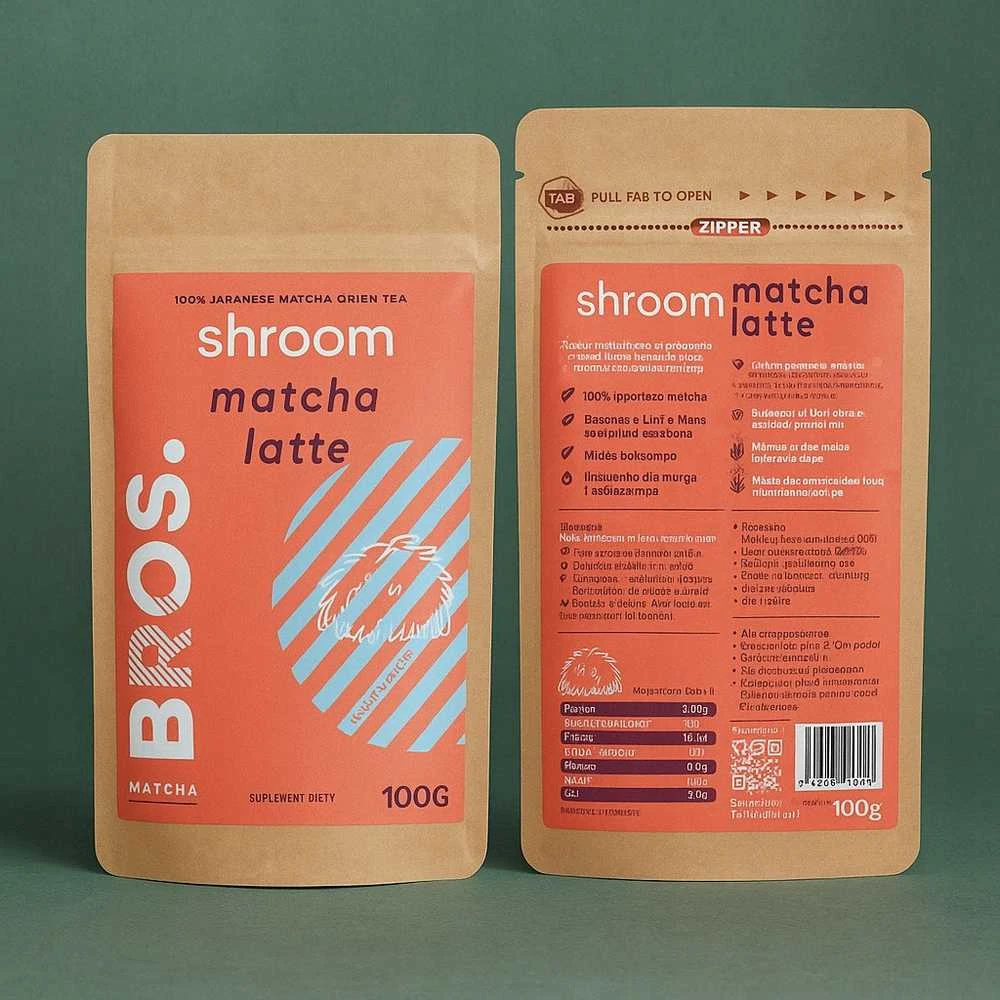 Shroom Matcha Latte 100g pakuotės priekis ir galas