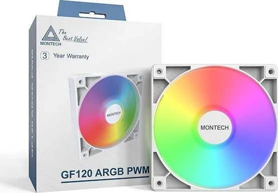 Montech GF120 PWM ARGB korpuso ventiliatorius – 120mm, baltos spalvos