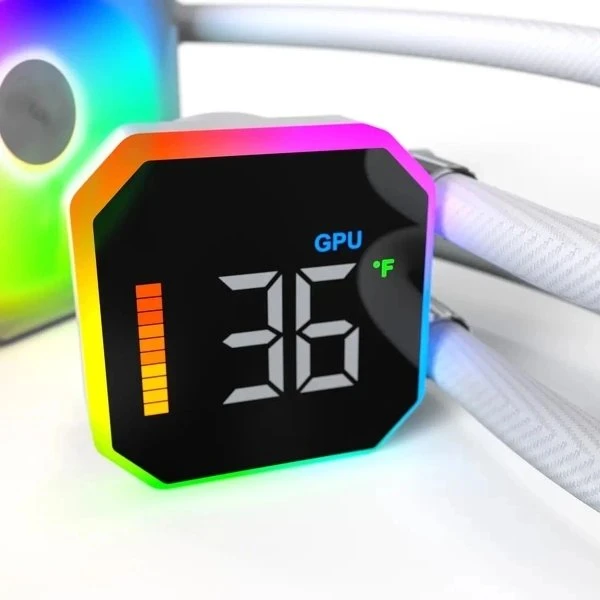 Montech HyperFlow vandens bloko ekranas su GPU temperatūra
