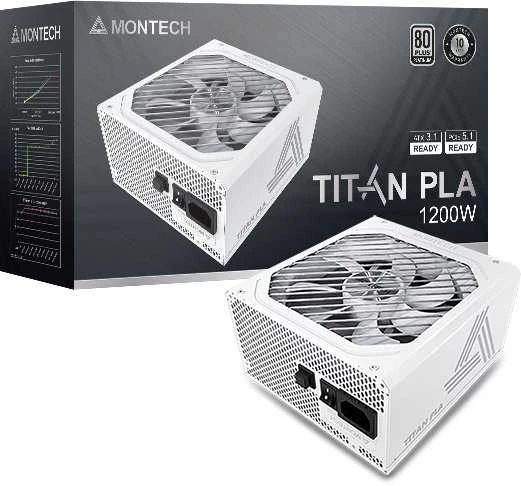 Montech Titan PLA 1200W – 80 PLUS & Cybenetics Platinum PSU, modular, PCIe 5.1 – 1200 Watt, baltos spalvos