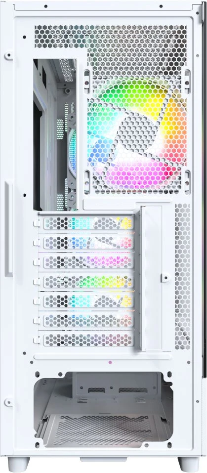 „Montech X5“ kompiuterio korpusas, vidutinio bokšto tipo, E-ATX, ARGB, grūdintas stiklas – Baltas