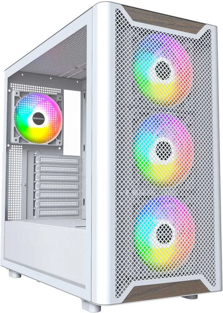 Montech XR Wood PC-kompiuterio korpusas, Midi-Tower, ATX, ARGB, Tempered Glass – baltos spalvos