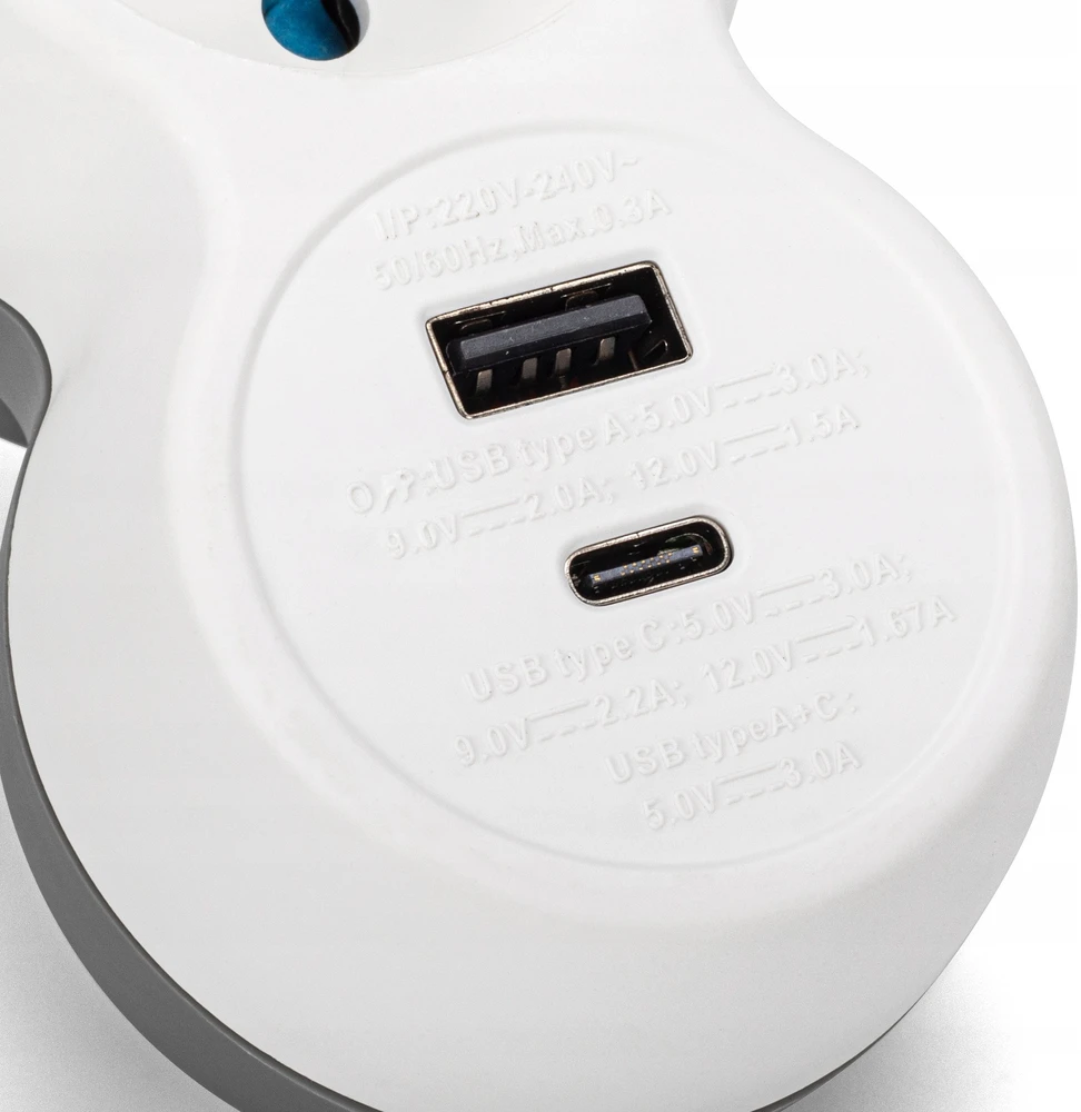 Montis 1 lizdo maitinimo skirstytuvas + USB-A + USB-C MT190-WG