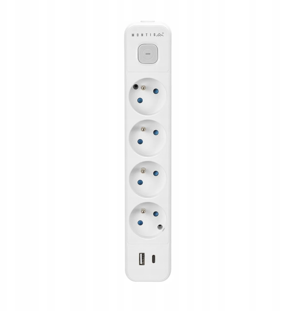 Montis Elektros ilgintuvas, baltai pilkas, 4 lizdų, su USB, 1,5 m MT186-WG-1,5