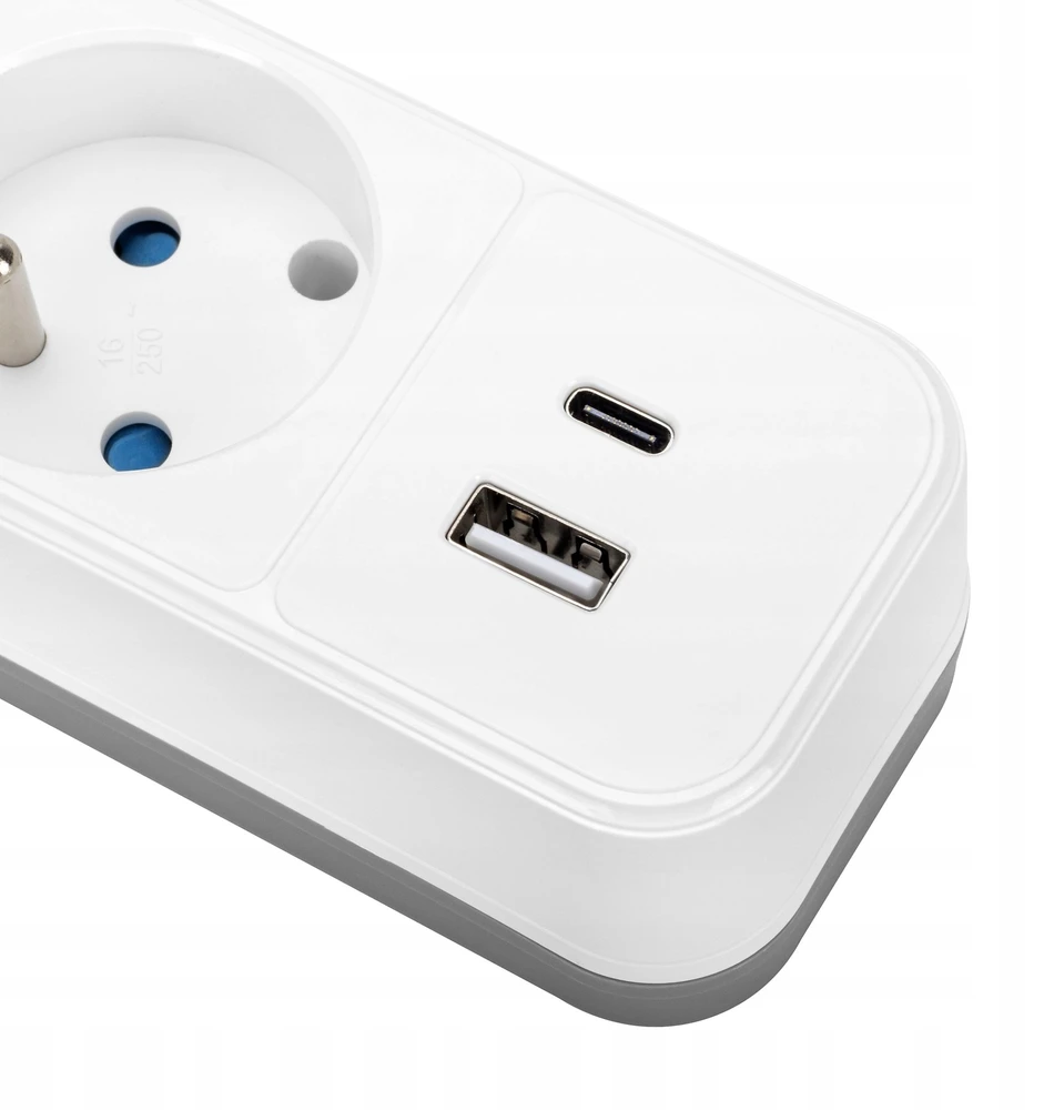Montis Elektros ilgintuvas, baltas ir pilkas, 4 lizdų, su USB jungtimi, 5 m, MT186-WG-5