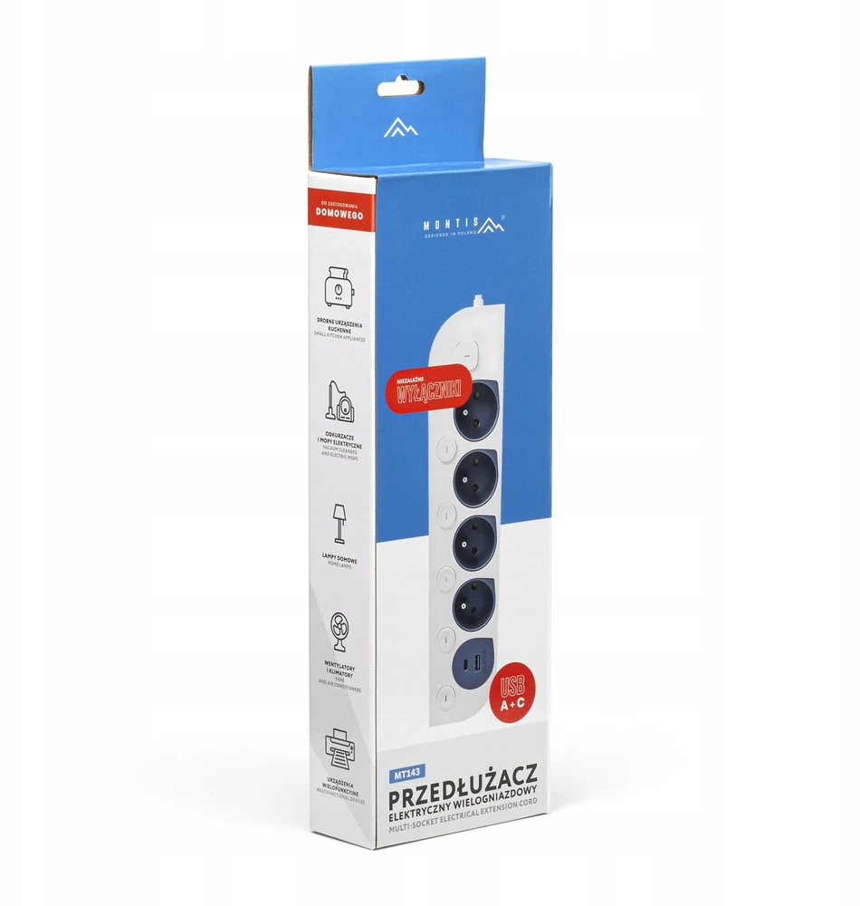 Montis Elektros prailgintuvas 4 lizdų + USB-A + USB-C MT143 Montis