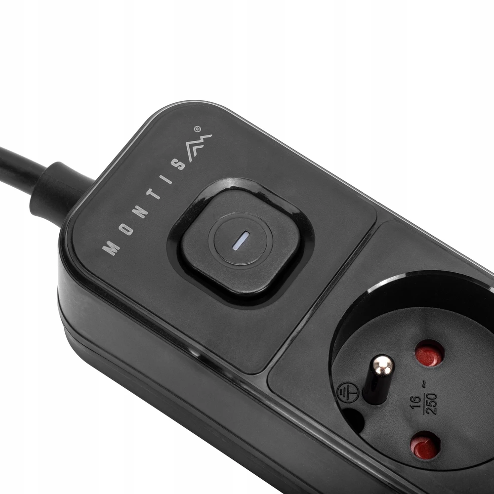 Montis Juodas 3 lizdų elektros ilgintuvas su USB 1,5 m MT185-BK-1,5
