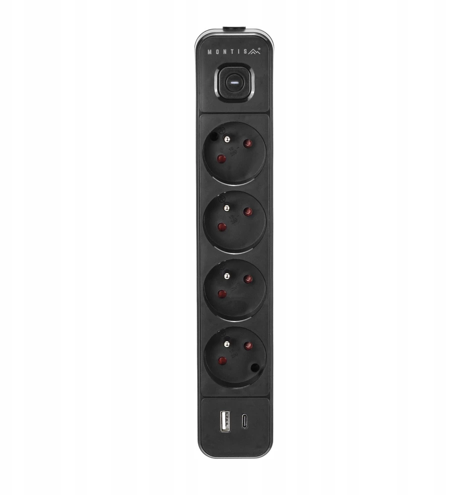 Montis Juodas 4 lizdų elektros ilgintuvas su USB 1,5 m MT186-BK-1,5