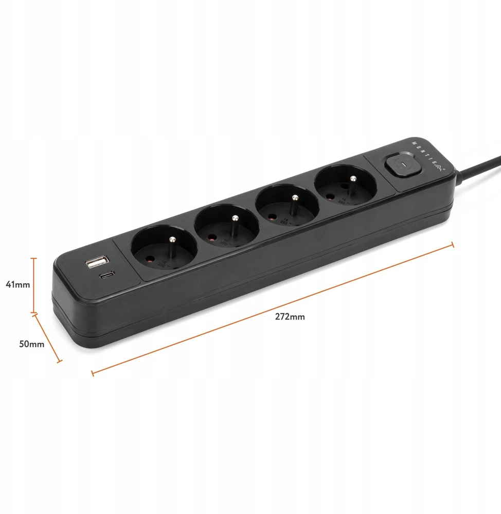 Montis Juodas 4 lizdų elektros ilgintuvas su USB 3 m CF0F2