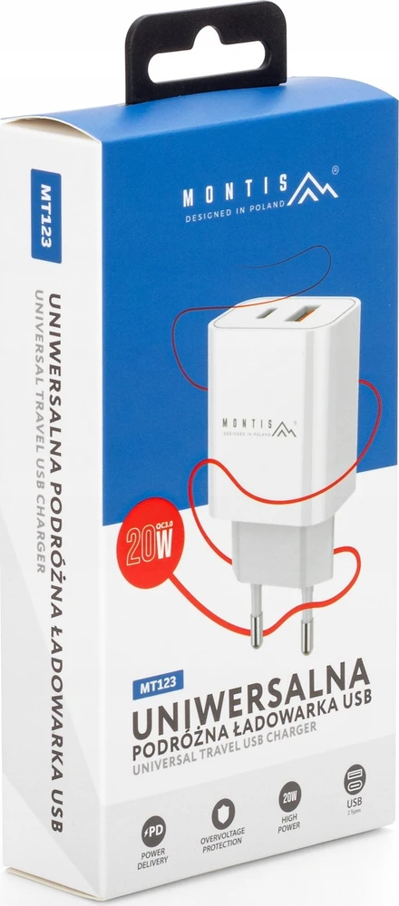 Montis MT123 įkroviklis 1x USB-A 1x USB-C 3 A (5901811406638)